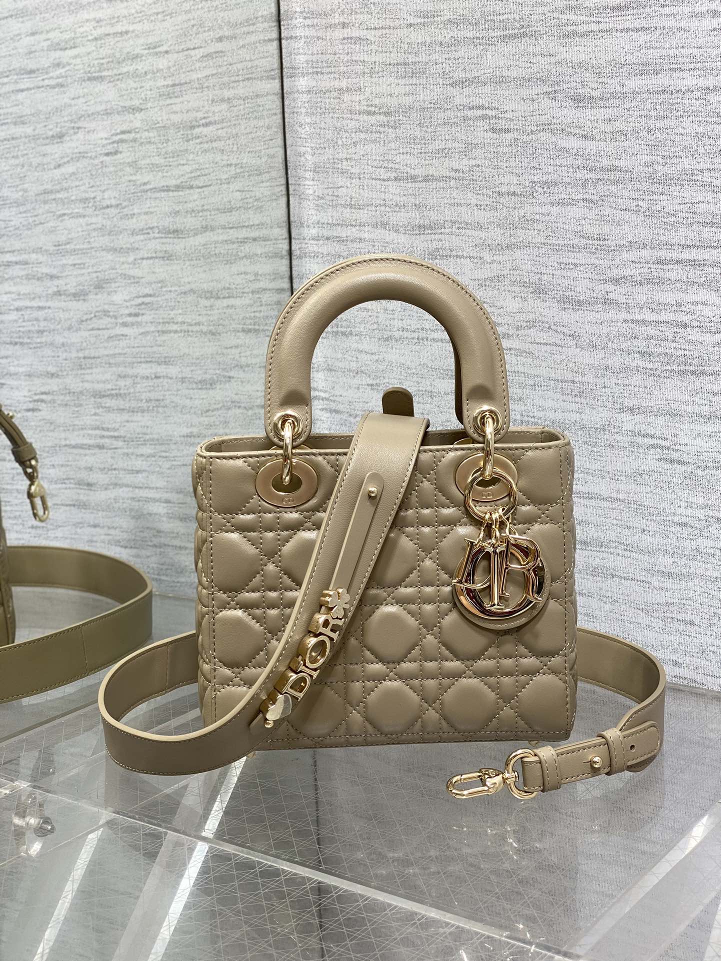 Small Lady Dior My ABCDior Bag Warm Taupe Cannage Lambskin